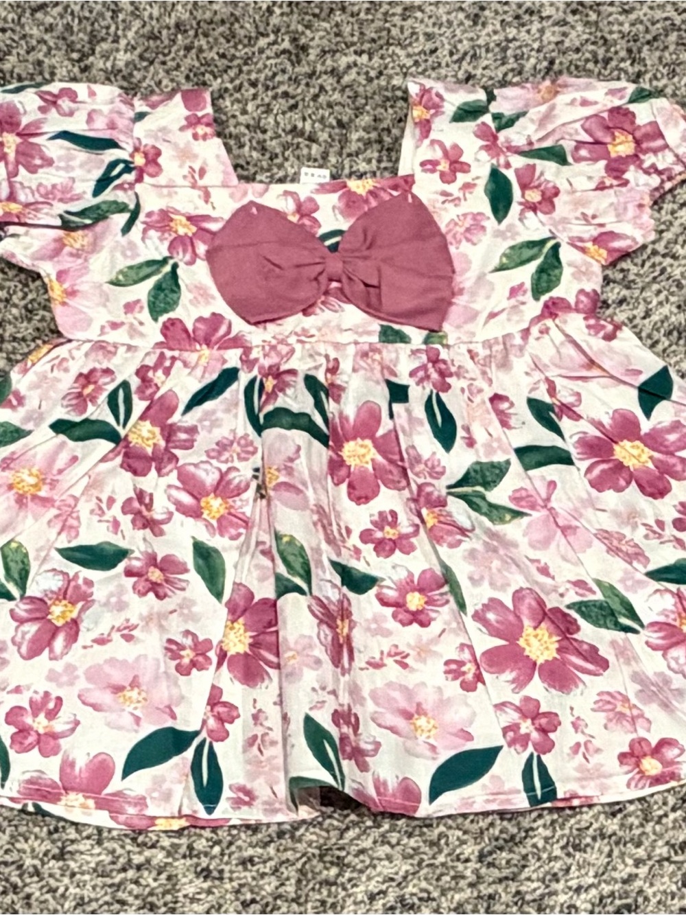 Girls' Pink Floral Bow-Front Casual Dress